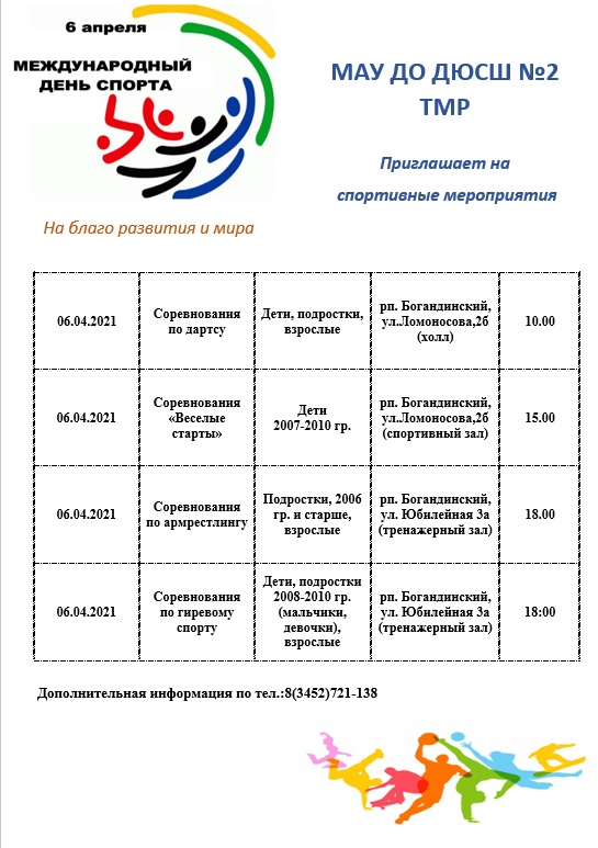 6 апреля соревнования, посвященные Международному Дню спорта