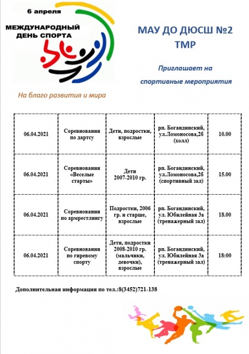 6 апреля соревнования, посвященные Международному Дню спорта